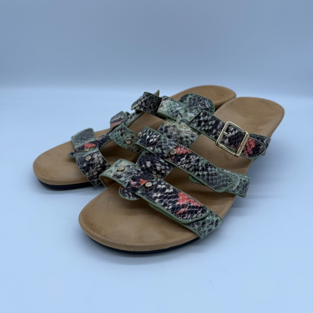 Vionic Womens Radia Snakeskin Wedge Sandals Green Red Multi Strap Comfort Size 8